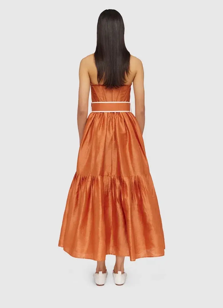 Leo Lin The Suffolk Bustier Dress Cinnamon Orange Size AU 8 for rent on The Volte - main image