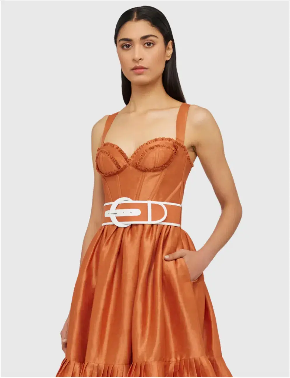 Leo Lin The Suffolk Bustier Dress Cinnamon Orange Size AU 8 for rent on The Volte - main image
