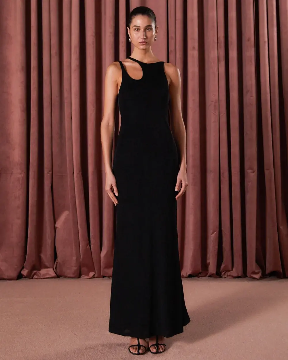 Misha Liliya Slinky Jersey Gown Black Size 10/M for rent on The Volte - main image