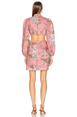 Zimmermann Bellitude Bow Front Cut Out Mini Dress Watermelon Pink Floral Size 0 / AU 8 for rent on The Volte - image 3