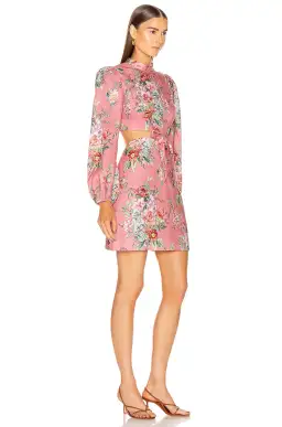 Zimmermann Bellitude Bow Front Cut Out Mini Dress Watermelon Pink Floral Size 0 / AU 8 for rent on The Volte - image 2