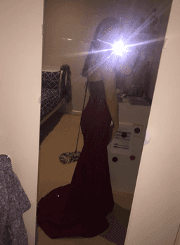silver fishtail chantilly lace gown deep red for rent on The Volte - image 3