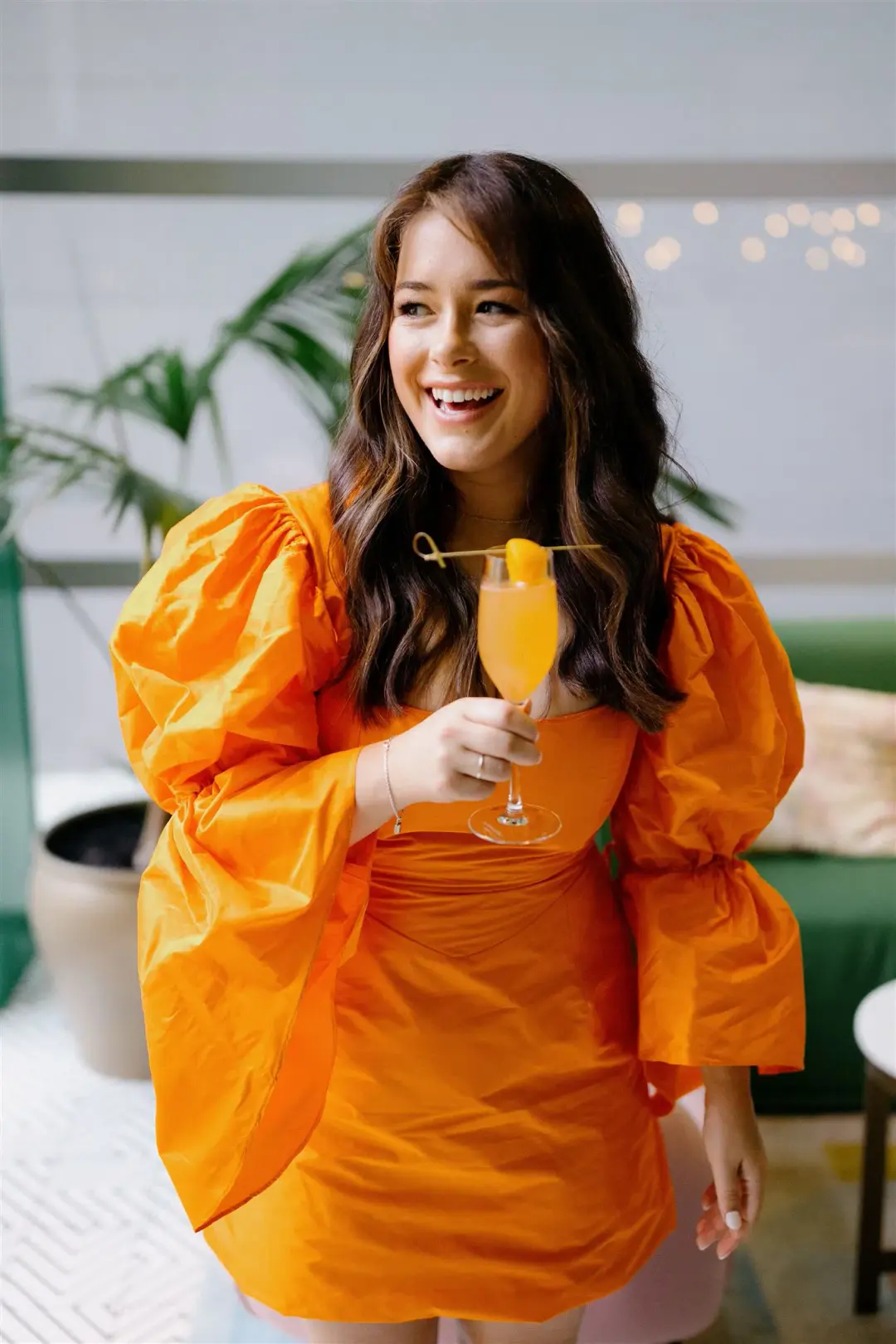 Van Der Kooij Neve Volume Sleeve Micro Mini Dress Orange Size 3 / AU 12 for rent on The Volte - main image