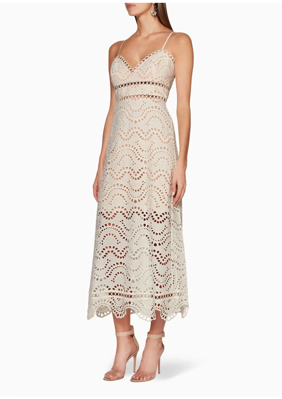 Zimmermann Jaya Wave Bodice Midi Dress Neutral Ivory Size 8 for rent on The Volte - main image
