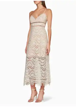 Zimmermann Jaya Wave Bodice Midi Dress Neutral Ivory Size 8 for rent on The Volte - image 1