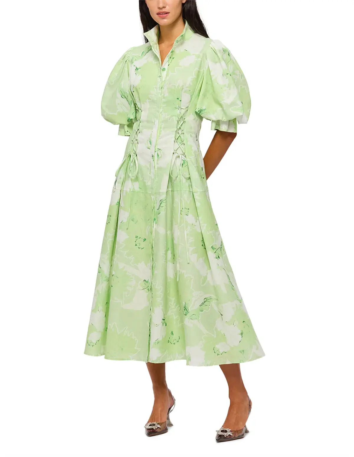 Leo Lin Anneke Drawstring Midi Dress Green Size 12 - Image 3