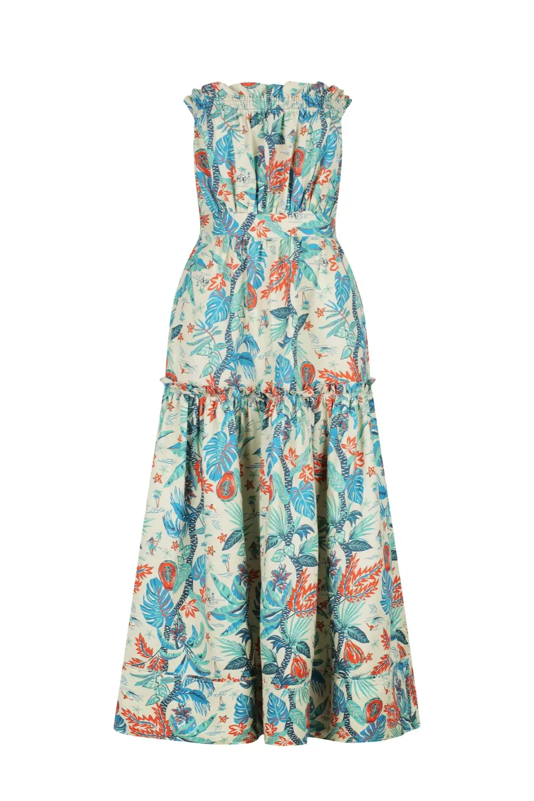 Shona Joy Mahalo Linen Strapless Midi Dress Print Size 8 / S for rent on The Volte - main image