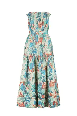 Shona Joy Mahalo Linen Strapless Midi Dress Print Size 8 / S for rent on The Volte - image 5