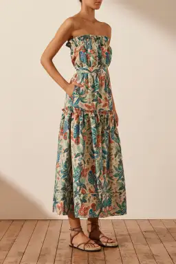 Shona Joy Mahalo Linen Strapless Midi Dress Print Size 8 / S for rent on The Volte - image 2
