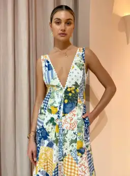 By Nicola Wavy Maxi Dress in Lemon Patchwork Print Size 6 for rent on The Volte - image 3