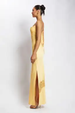 Meshki Chandra Lace Detail Satin Maxi Dress Lemon Size 14 for rent on The Volte - image 2