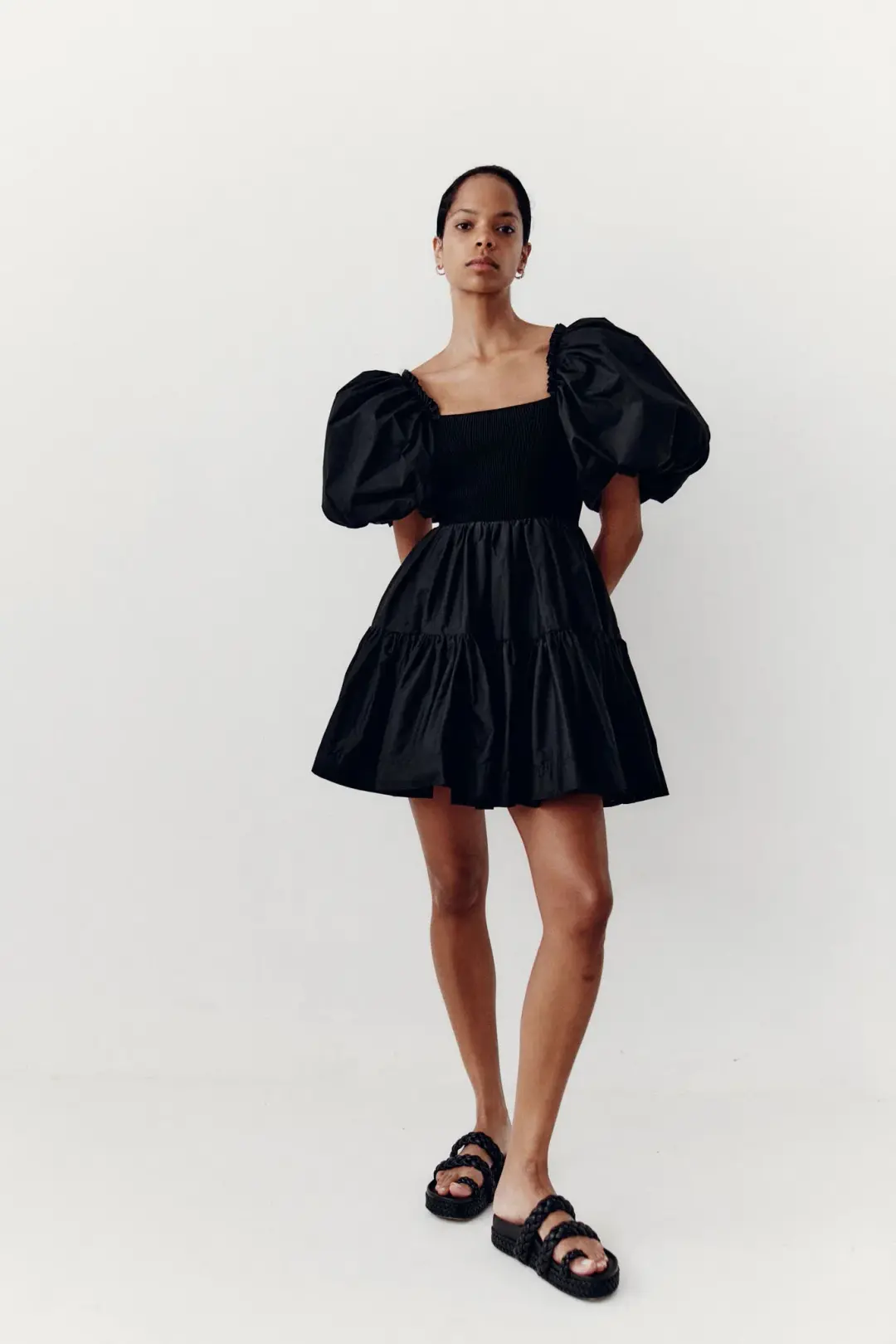 Aje Casa Puff Sleeve Mini Dress Black Size 6 for rent on The Volte - main image