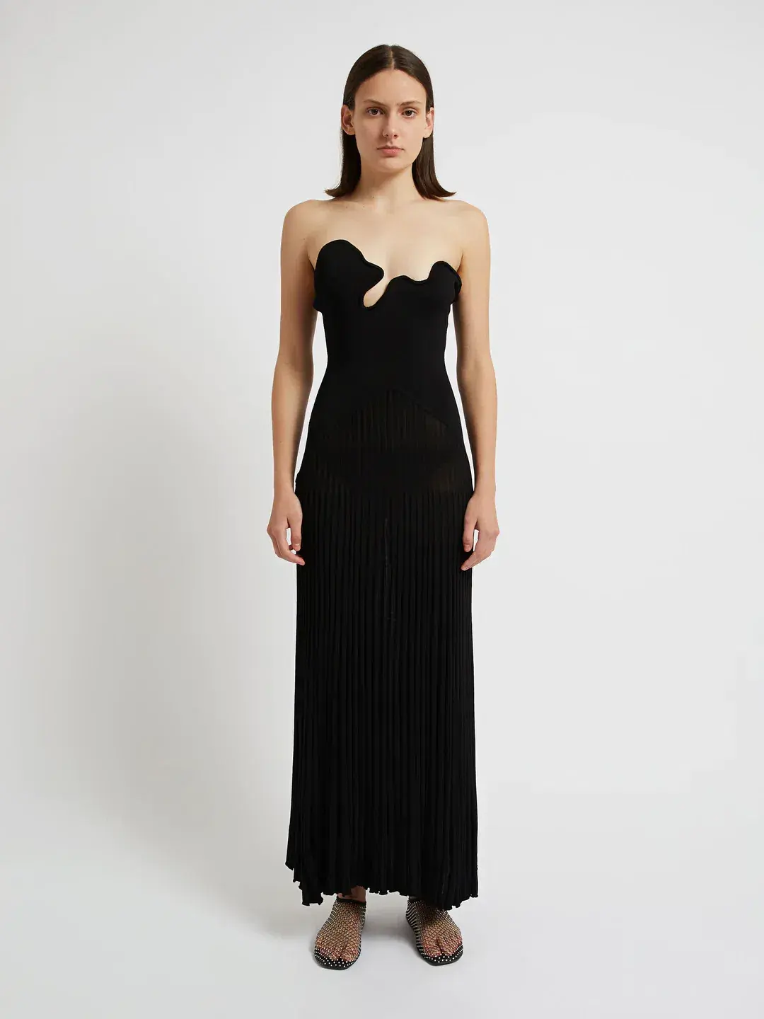 Christopher Esber Sculptured Pleated Rib Dress Black Size 10 for rent on The Volte - main image