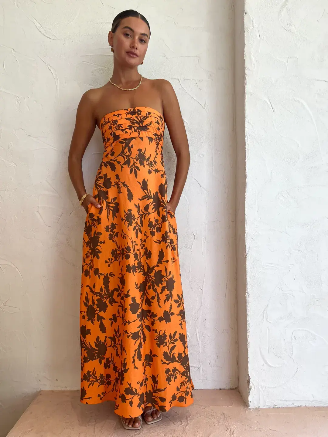 Shona Joy Uli Maxi Dress Papaya/Cacao Size 8 for rent on The Volte - main image