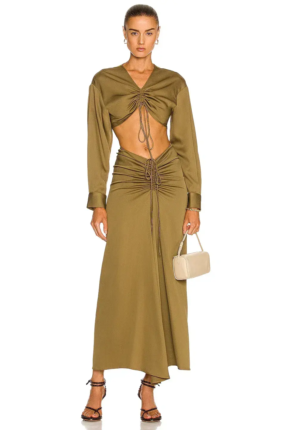 Christopher Esber Disconnect Ruched Shirt Dress Maxi Dress Khaki Size 10 - Image 1