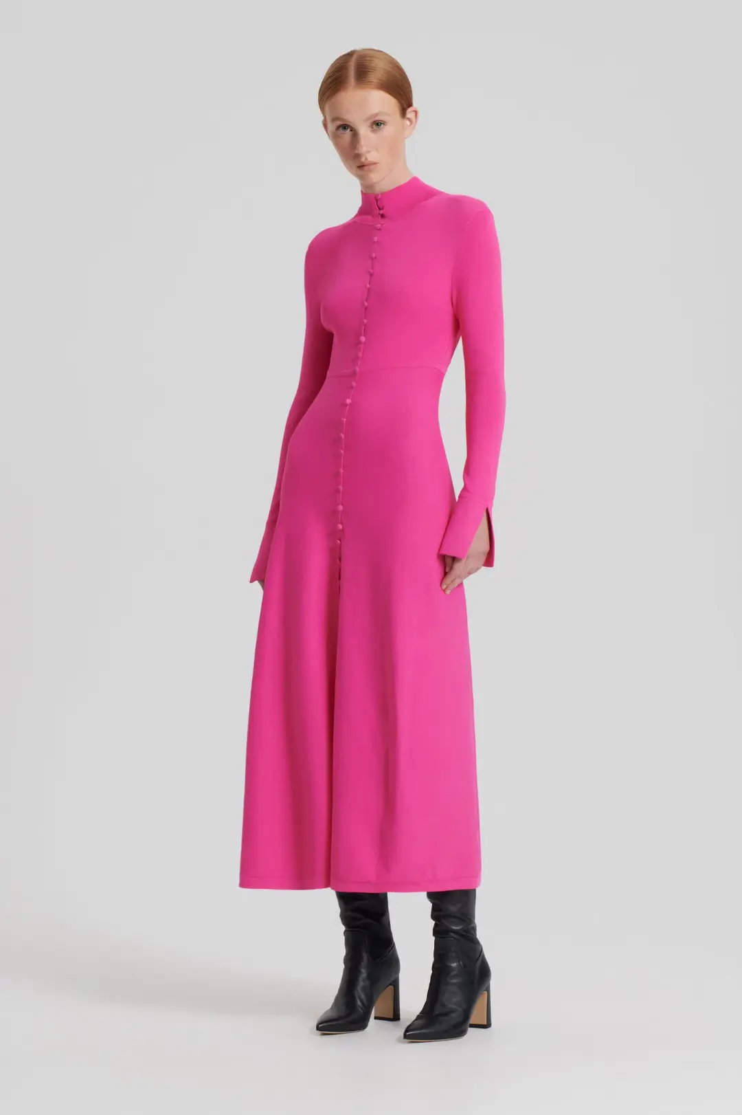 Scanlan Theodore Crepe Knit Button Polo Dress Fuchsia Size AU 8 for rent on The Volte - main image