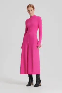 Scanlan Theodore Crepe Knit Button Polo Dress Fuchsia Size AU 8 for rent on The Volte - image 1