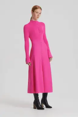 Scanlan Theodore Crepe Knit Button Polo Dress Fuchsia Size AU 8 for rent on The Volte - image 2