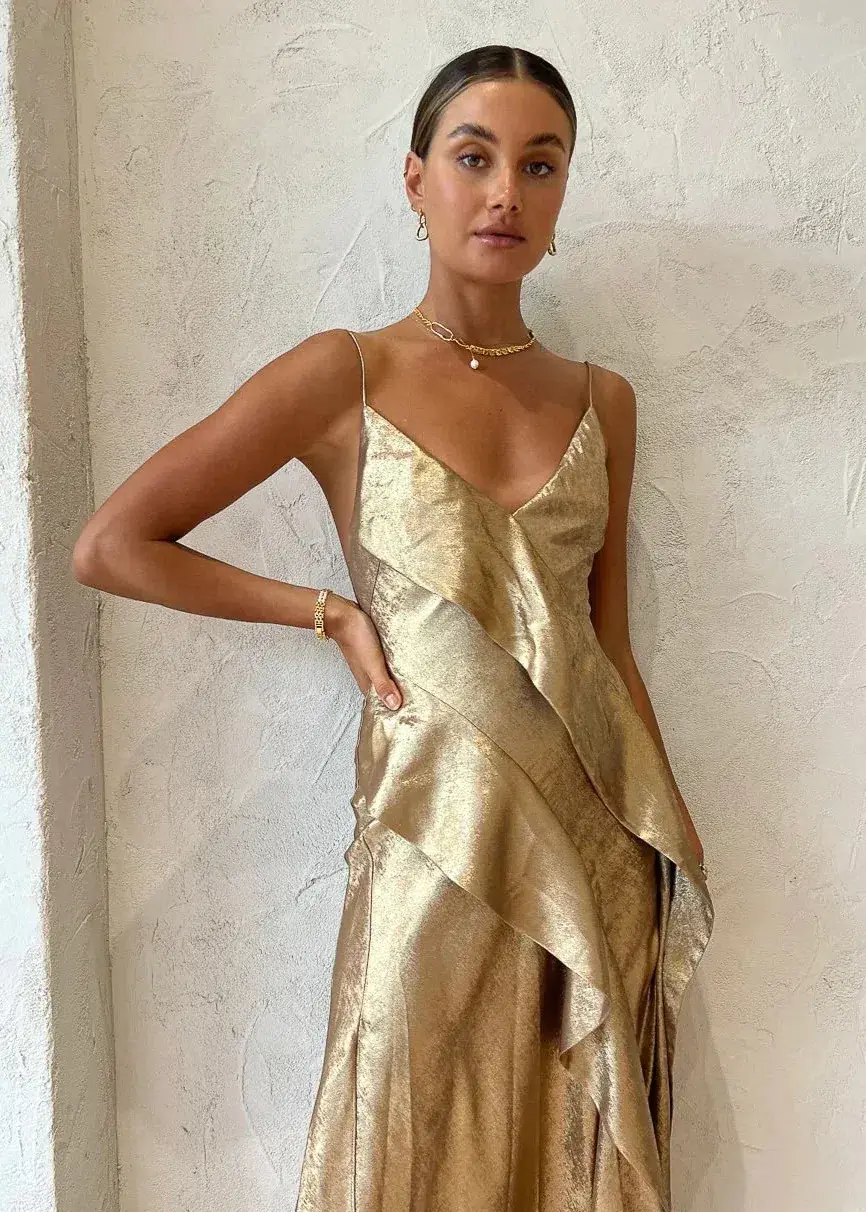 Acler Queensbridge Dress Gold Size AU 10 for rent on The Volte - main image