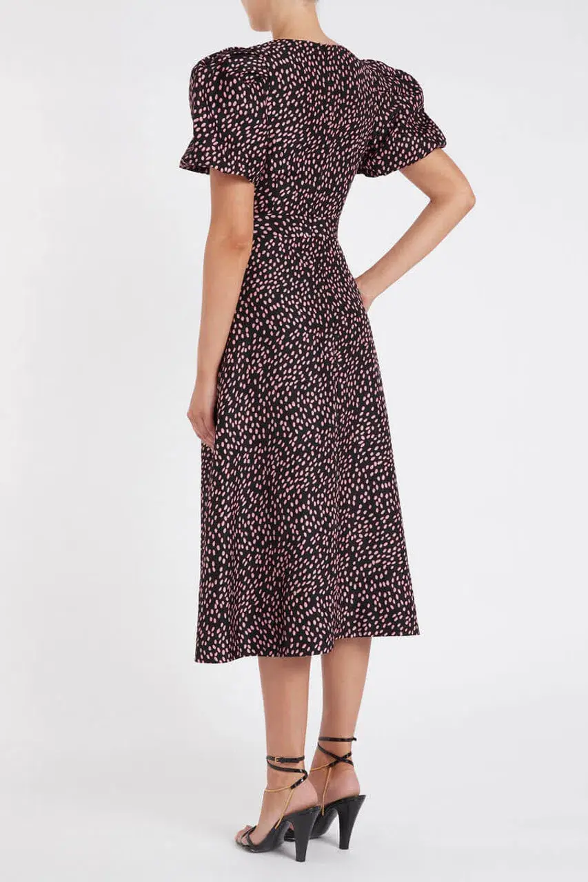 Rebecca Vallance Cha Cha Midi Dress Pink Polka Dot Size 12 for rent on The Volte - main image