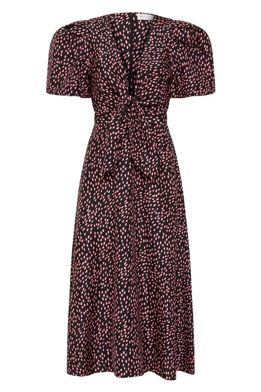 Rebecca Vallance Cha Cha Midi Dress Pink Polka Dot Size 12 for rent on The Volte - main image
