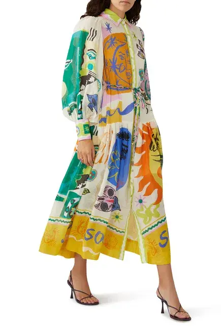 Alemais Soleil Patchwork Shirt Dress Multi Print Size AU 10 for rent on The Volte - main image