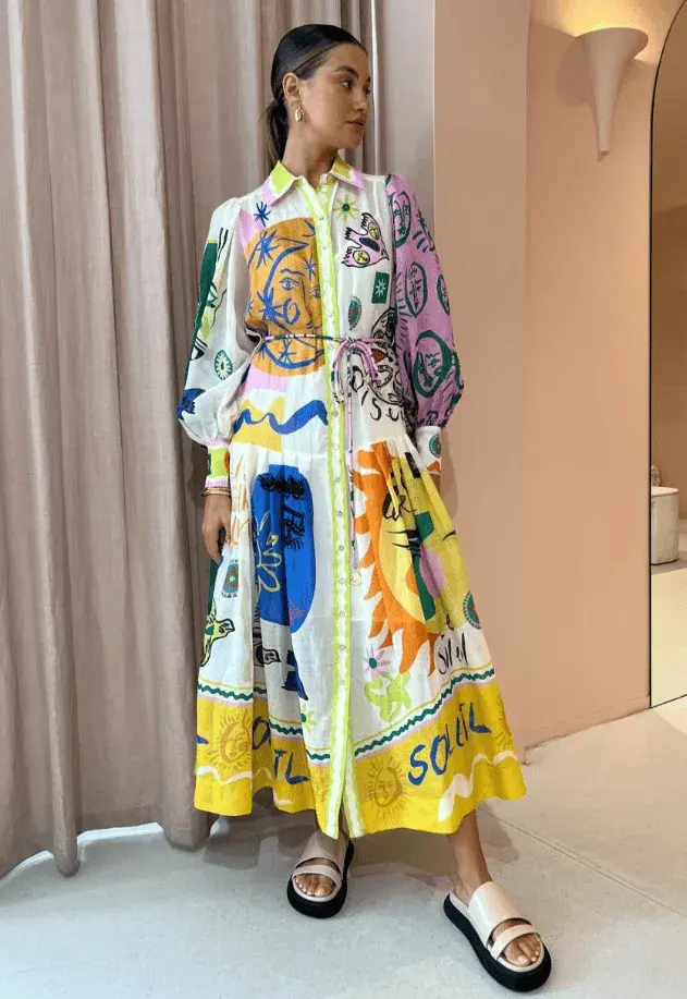 Alemais Soleil Patchwork Shirt Dress Multi Print Size AU 10 for rent on The Volte - main image