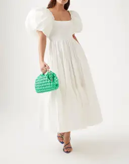 Aje Casa Puff Sleeve Midi Dress Ivory Size 16