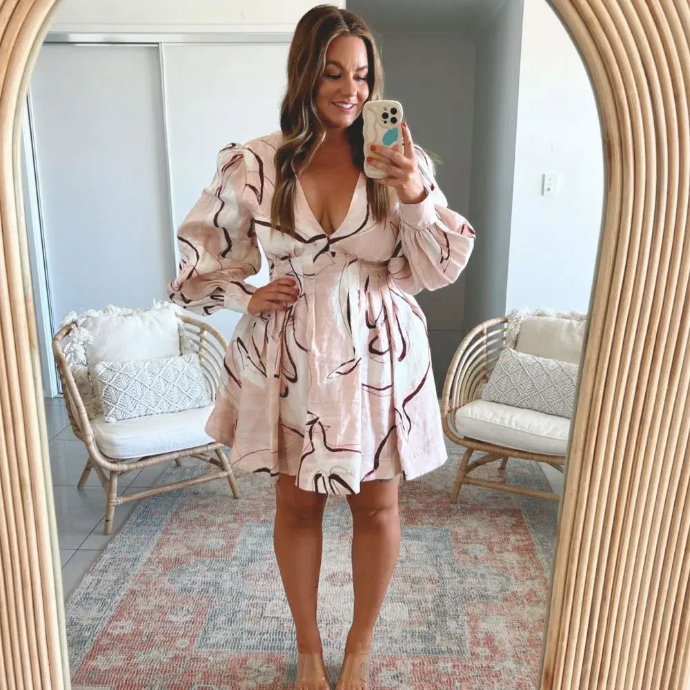 Aje Amelia Plunge Mini Dress Print Size 16 / 2XL for rent on The Volte - main image