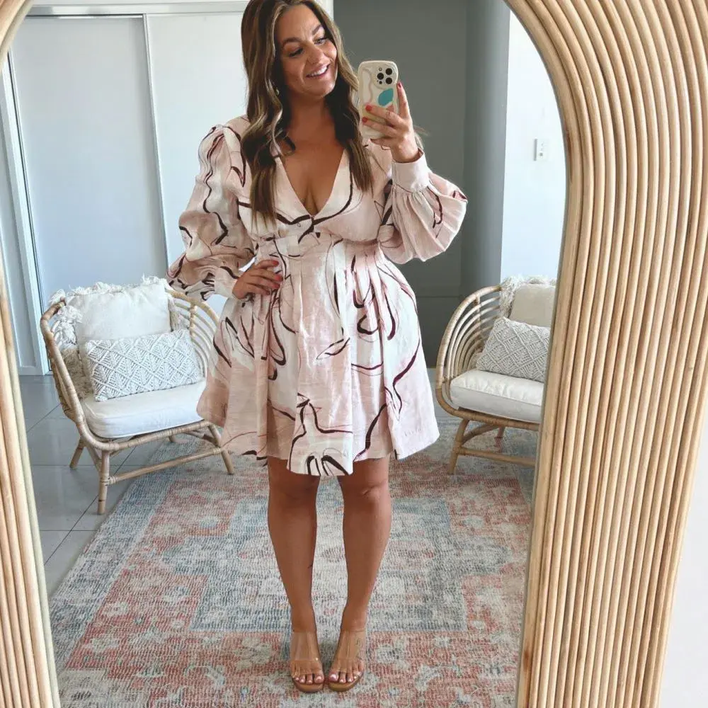 Aje Amelia Plunge Mini Dress Print Size 16 / 2XL for rent on The Volte - main image