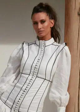 Mackenzie Mode Button Me Up Mini Dress White/Black Size 6 for rent on The Volte - image 1