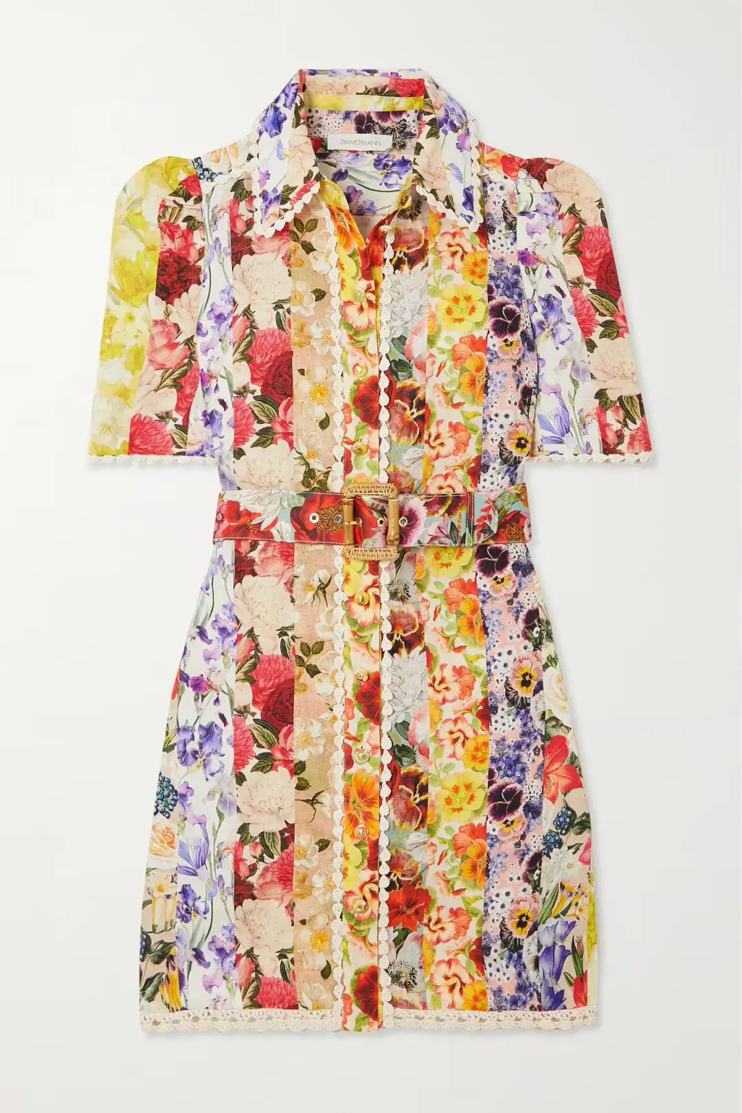 Zimmermann Wonderland Floral Shirt Dress Spliced Stripe Size 2 / Au 12 for rent on The Volte - main image