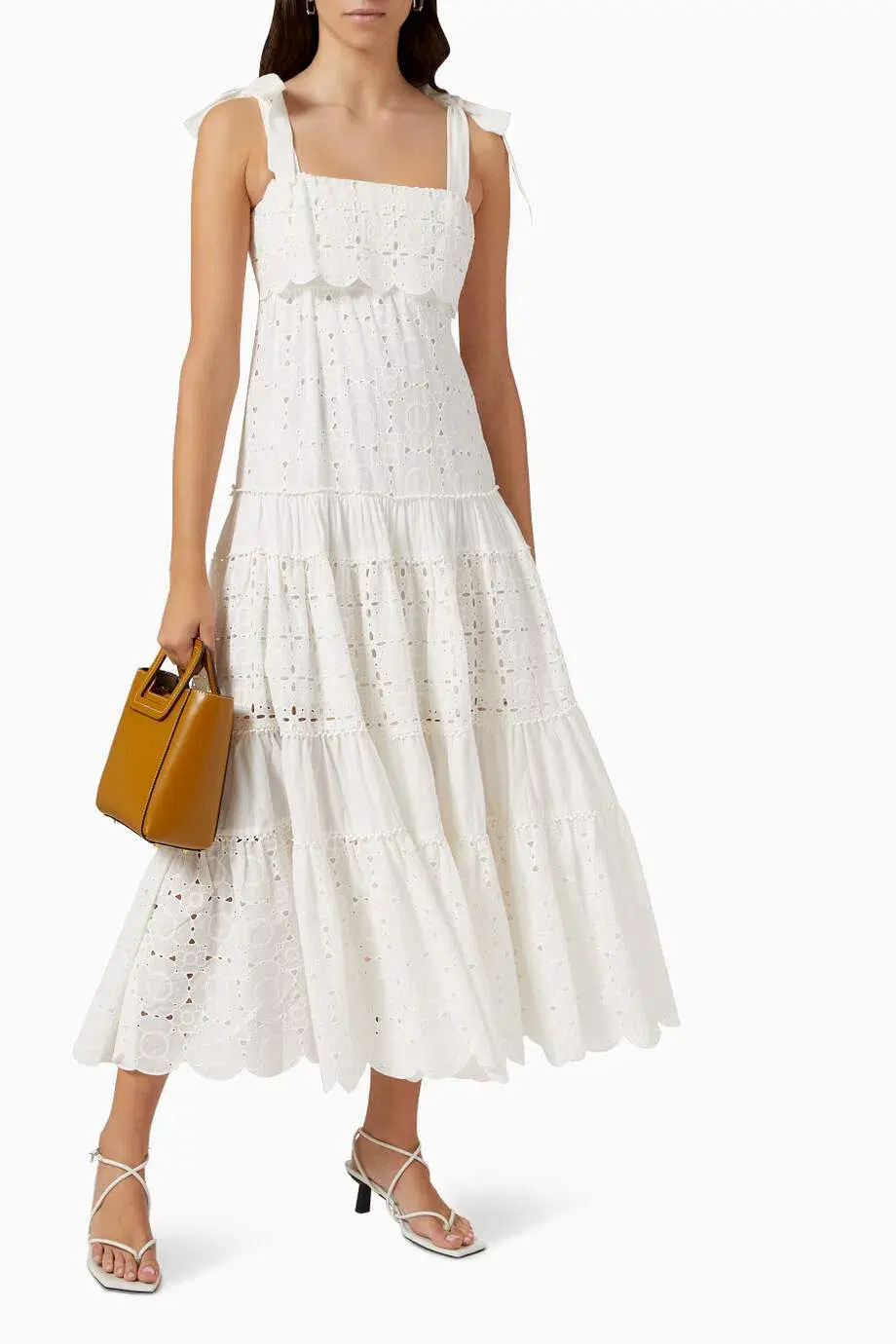 Alemais Evie Panelled Tie Midi Maxi Dress White Size 6 for rent on The Volte - main image