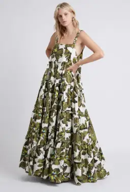 Aje Oasis Olive Leaf Strap Maxi Dress Print Size AU 10