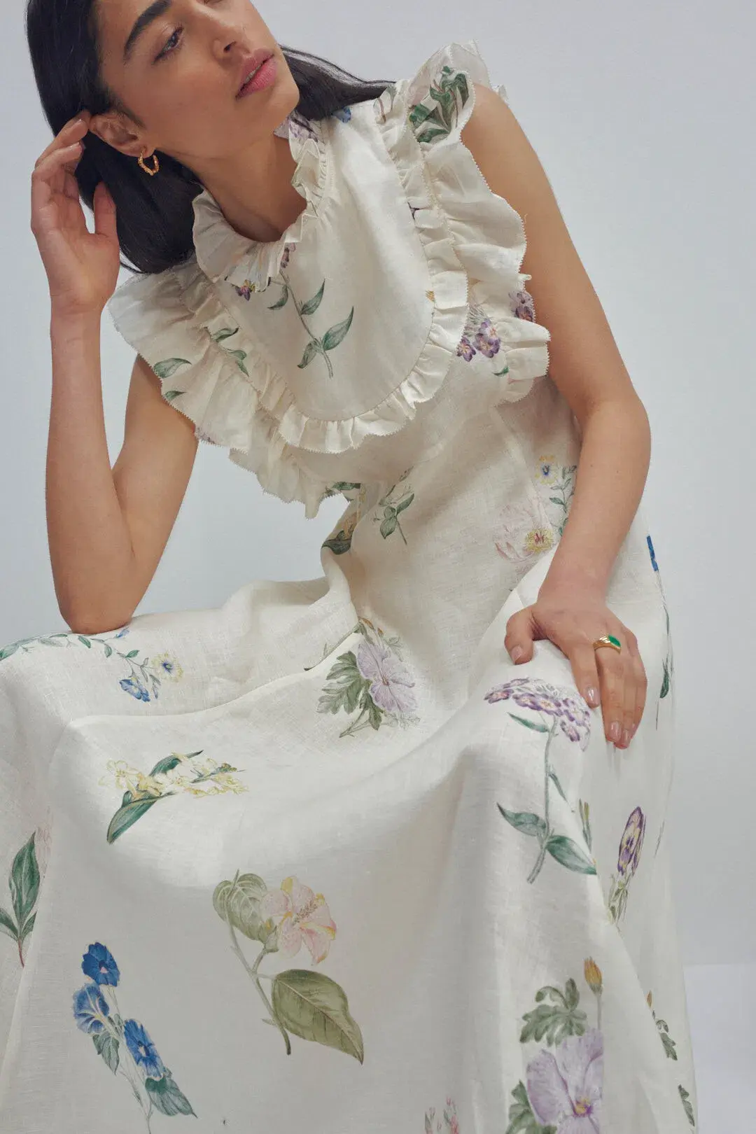 Alemais Jules Floral Midi Maxi Antique Dress White Size 10 for rent on The Volte - main image
