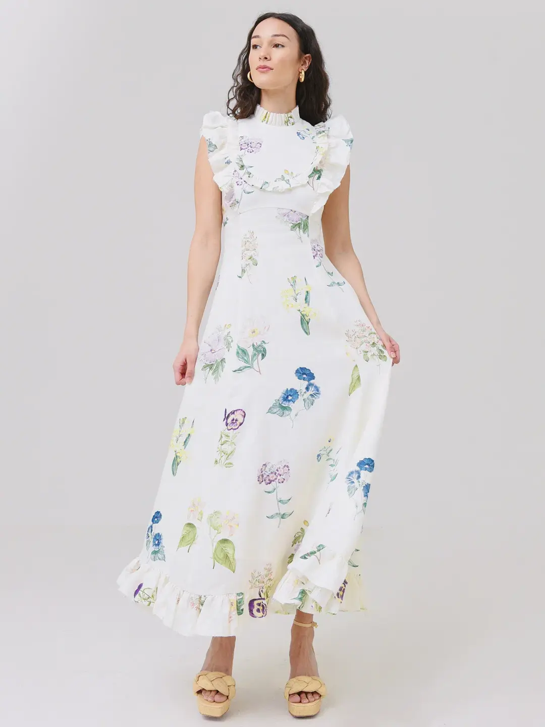 Alemais Jules Floral Midi Maxi Antique Dress White Size 10 for rent on The Volte - main image
