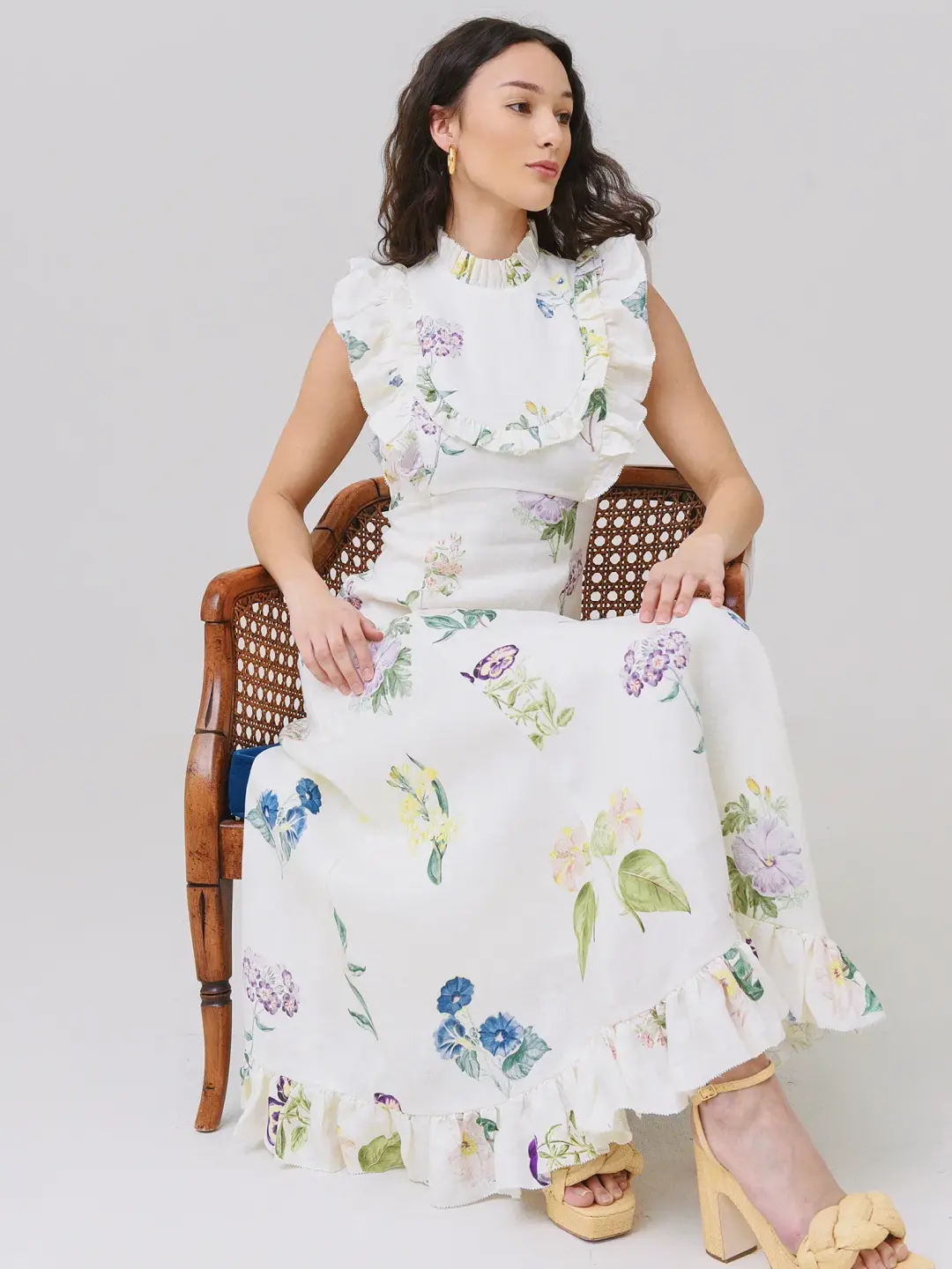 Alemais Jules Floral Midi Maxi Antique Dress White Size 10 for rent on The Volte - main image