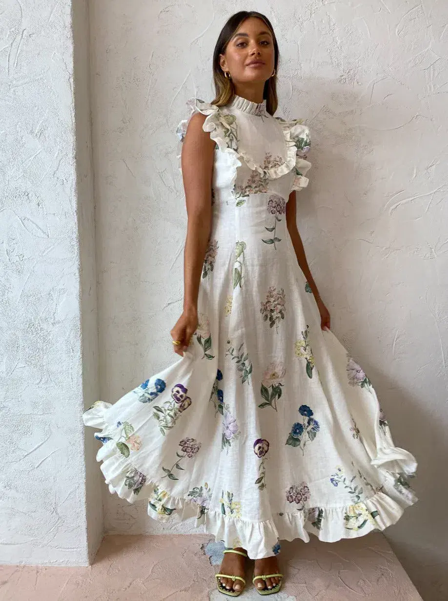 Alemais Jules Floral Midi Maxi Antique Dress White Size 10 for rent on The Volte - main image