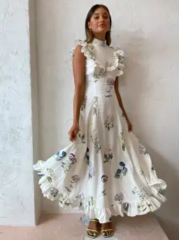 Alemais Jules Floral Midi Maxi Antique Dress White Size 10 for rent on The Volte - image 1