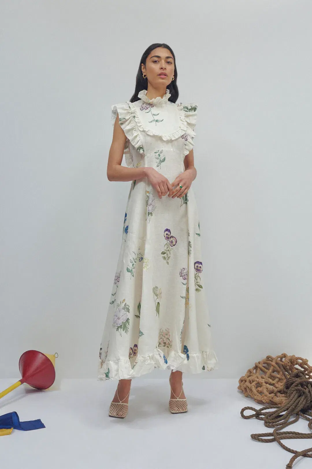 Alemais Jules Floral Midi Maxi Antique Dress White Size 10 for rent on The Volte - main image