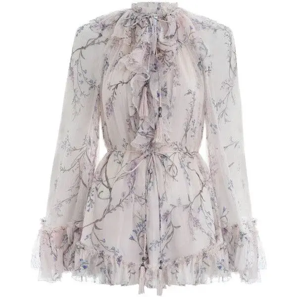 Zimmermann Paradiso Floating Floral Playsuit Pale Pink Size 0 / AU 8 for rent on The Volte - main image