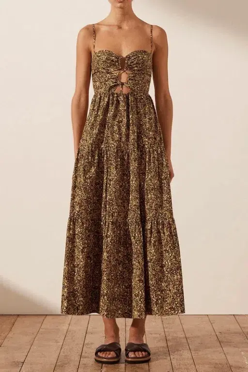 Shona Joy Lilou Lace Up Backless Midi Dress Mimosa Size AU 14 - Image 2