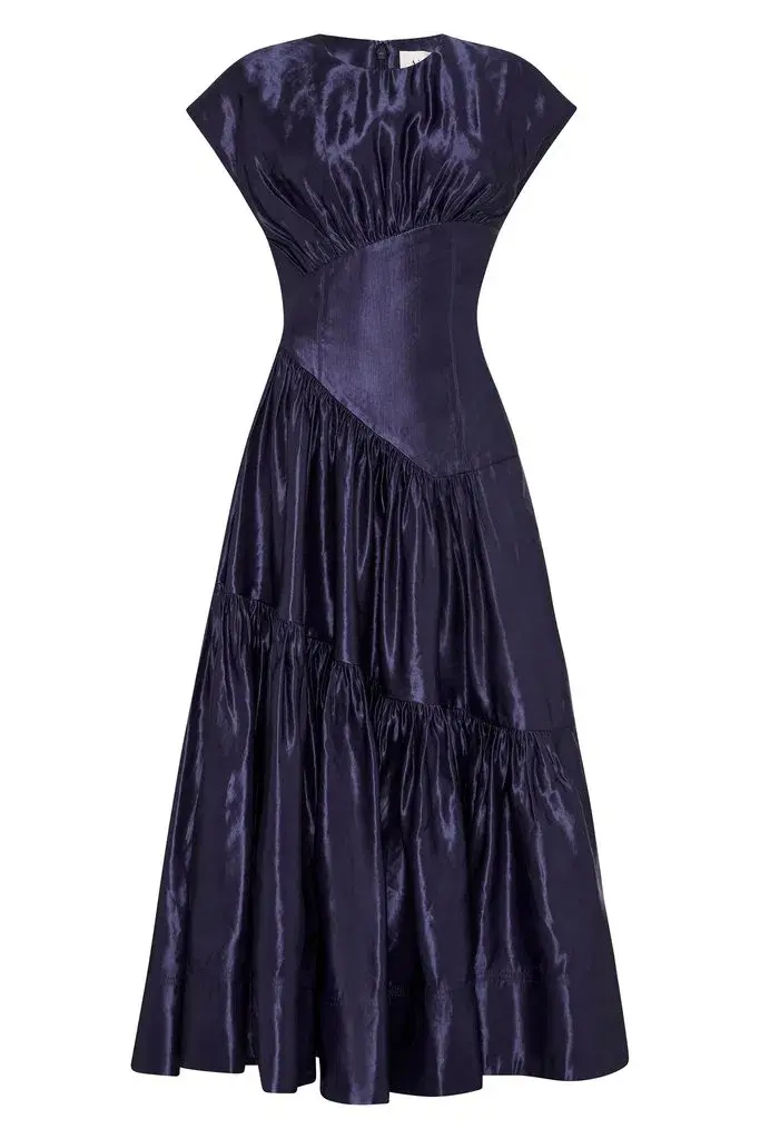 Aje Serendipity Reflection Midi Dress Midnight Navy Size AU 14 for rent on The Volte - main image
