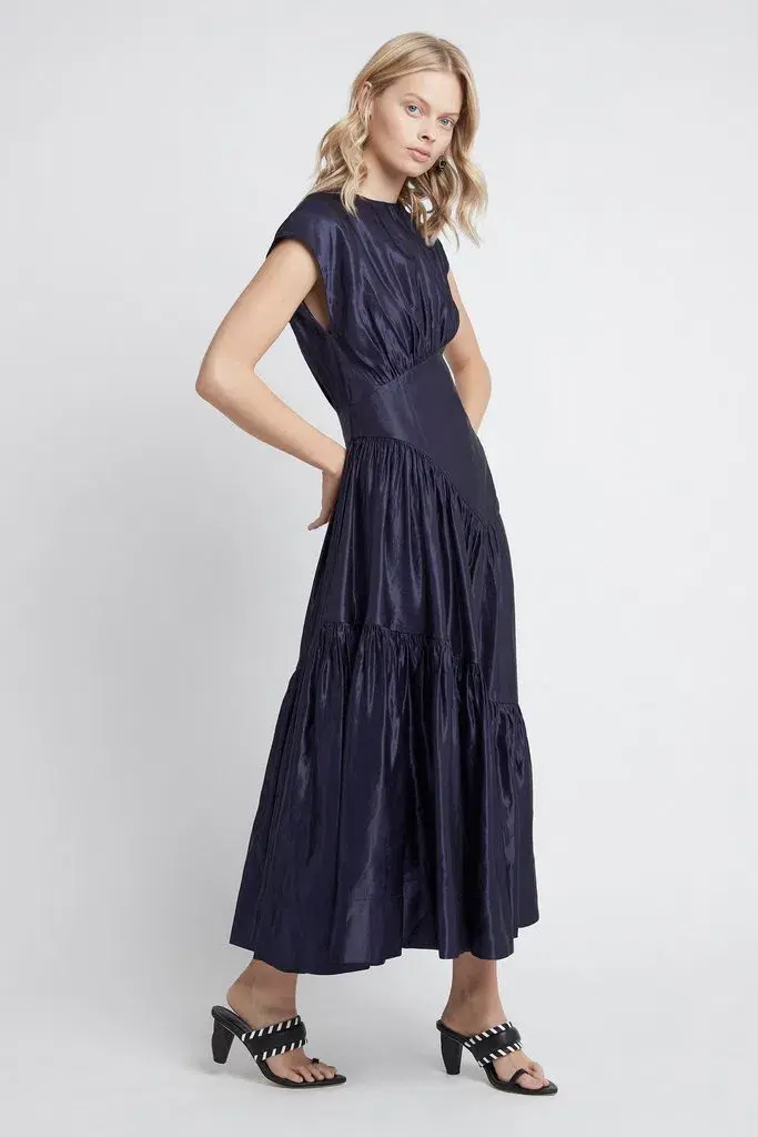 Aje Serendipity Reflection Midi Dress Midnight Navy Size AU 14 for rent on The Volte - main image
