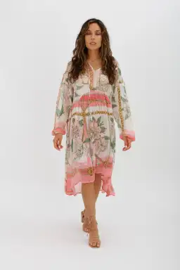 Trelise Cooper Turning Point Dress Pink Floral Print Midi Dress Size M/Au 12