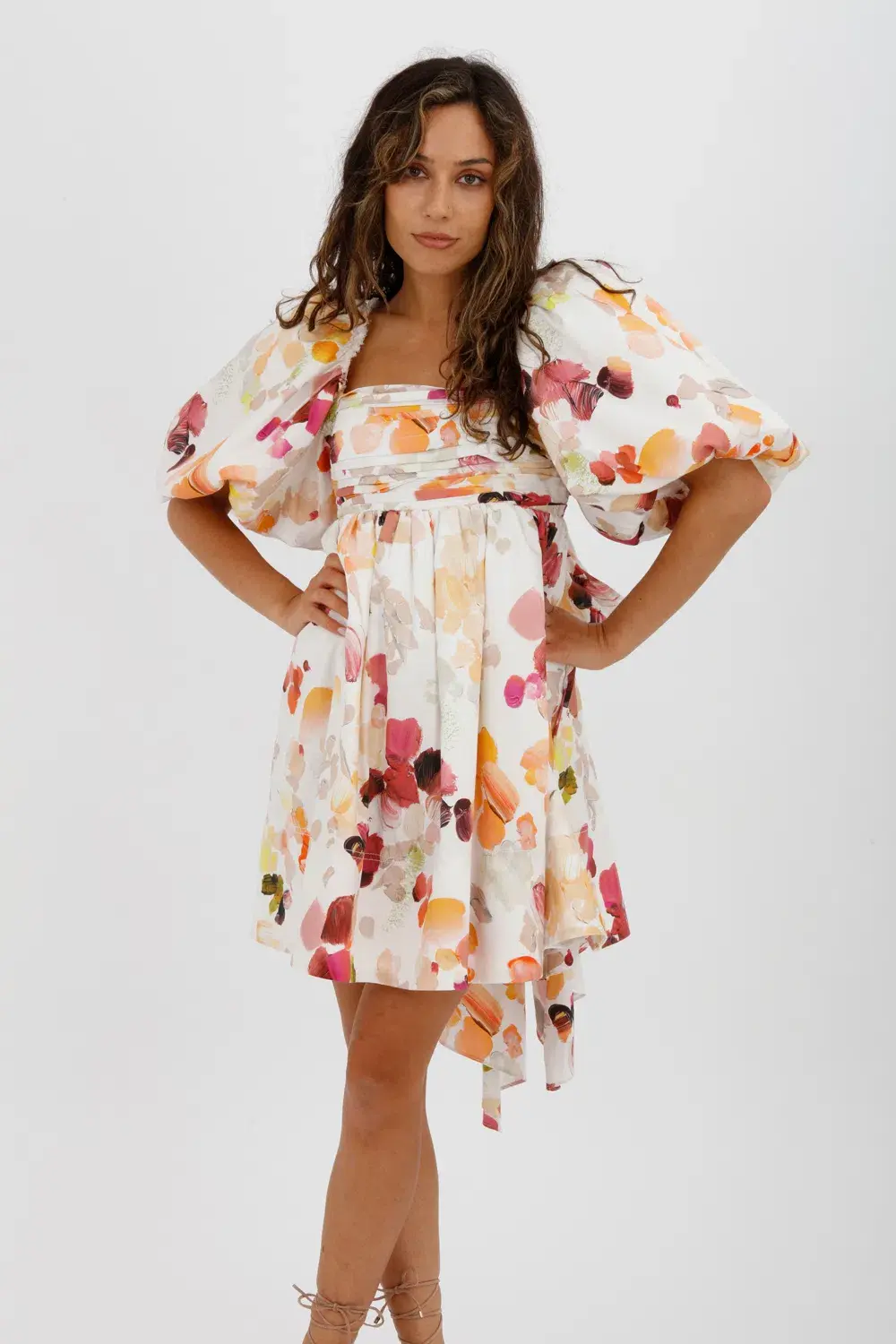 AJE Dassia Puff Sleeve Mini Dress Floral Print Size 10 for rent on The Volte - main image