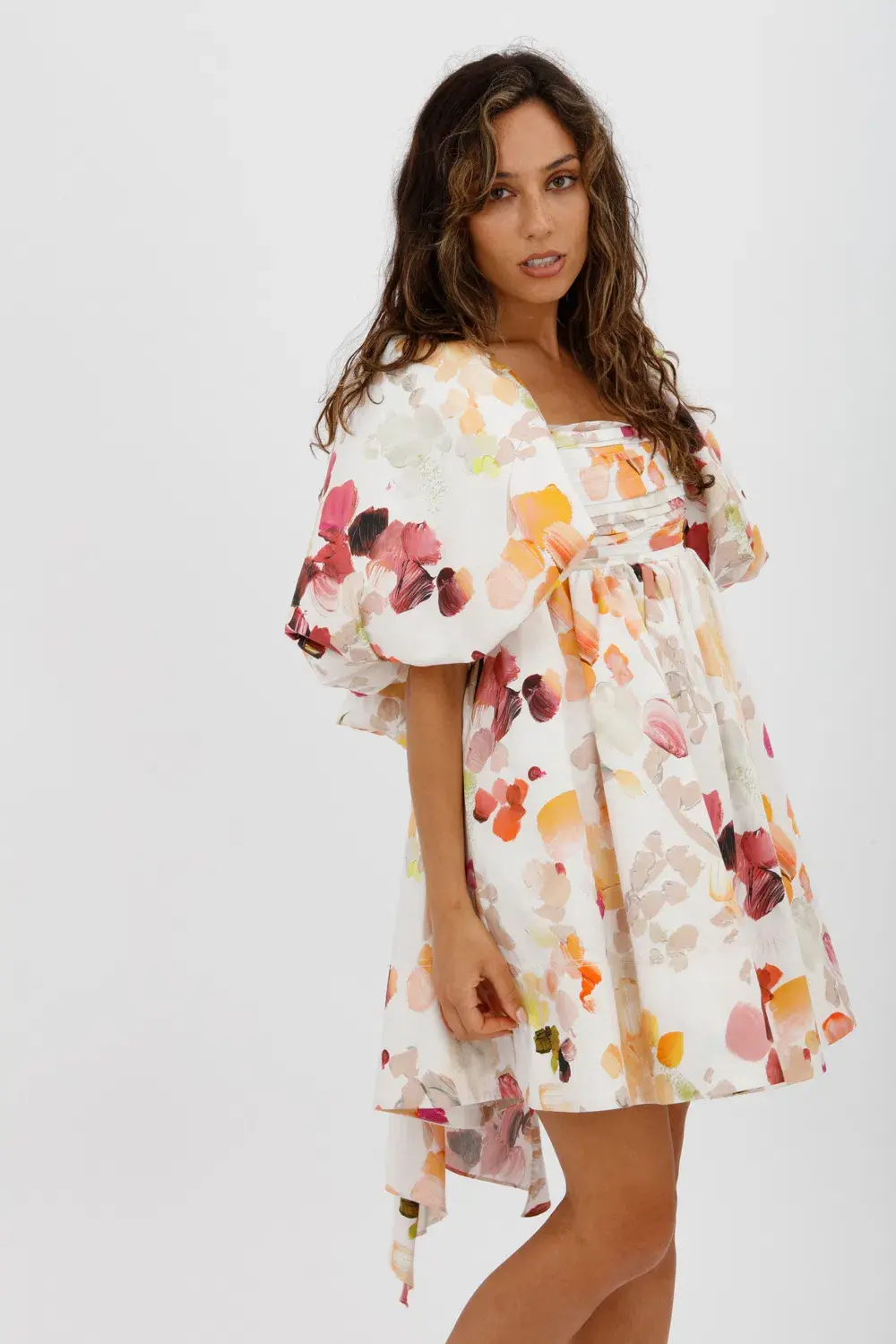 AJE Dassia Puff Sleeve Mini Dress Floral Print Size 10 for rent on The Volte - main image