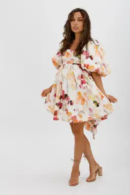 AJE Dassia Puff Sleeve Mini Dress Floral Print Size 10 for rent on The Volte - image 1