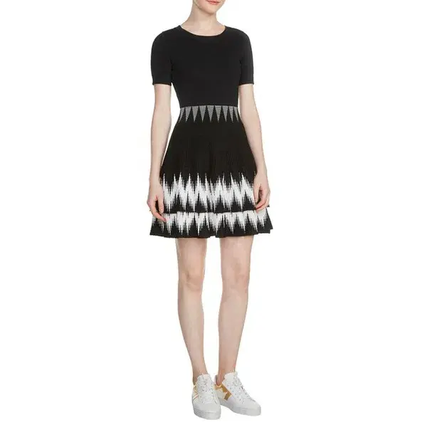 Maje Ralia Knit Ruffle Skater Dress Black/White Size 1 / Au 8 for rent on The Volte - main image
