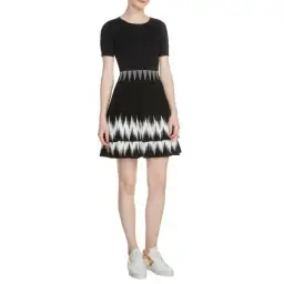 Maje Ralia Knit Ruffle Skater Dress Black/White Size 1 / Au 8 for rent on The Volte - image 1